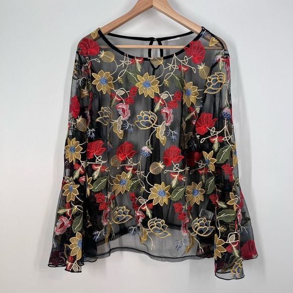 Impulsive Sheer Embroidered Floral Top - Picture 1 of 11